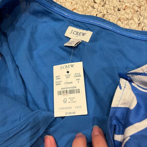 NWT J Crew Floral One Shoulder Midi Dress Sz 2 Blue White Preppy Casual - Picture 4 of 7